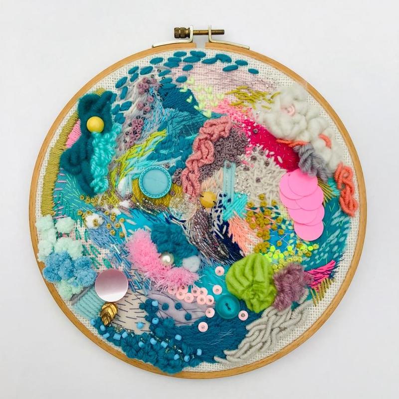 The Waterside	Contemporary abstract embroidery art	10 x 10 inch round approx	£120