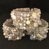 Ice & Snow Bracelets - silver, ivory & white knitted bracelets, with crystals, pearls & semi-precious stones.