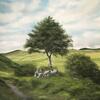 Landscape oil painting, original, hills & trees, 24x18” canvas, wet on wet technique painted by Leon Barnes, sold 