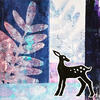 ‘Botanical Fawn’ created by collaging gelli prints with a Lino print of a fawn.