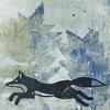 ‘Running Fox’ created using a gelli print layered with a Lino print of a fox.