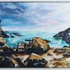 Landscape Painting with rocky beach and calm sea