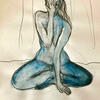 Blue girl, pencil, charcoal and ink on paper