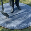 Inscription on Welsh slate for statue to Ebenezer Howard, Welwyn Garden City