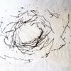 Nest - hand stitch onto recycled damask tablecloth from 'blind' drawing
