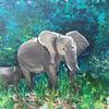 Mother and Child, African elephants, wildlife, African safari, acrylic painting
