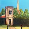 Church Tower with Cat.  Acrylic on Canvas.