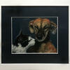 Kisses. Cat and dog. Pastel on prepared card