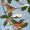 Redwings in the Holly - reduction linocut