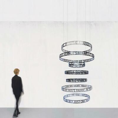 I Will Rise, 2023, stainless steel text sculpture 