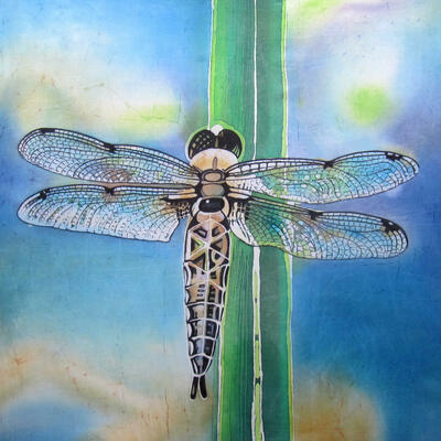 Dragonfly on Iris, batik on cotton
