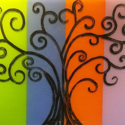 Four Seasons Tree of Life Original Fused Glass panel suitable for Kitchen Splashbacks or wall decoration.
