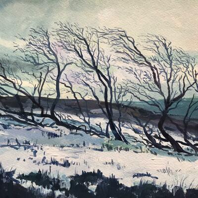 Winter trees, acrylic on paper