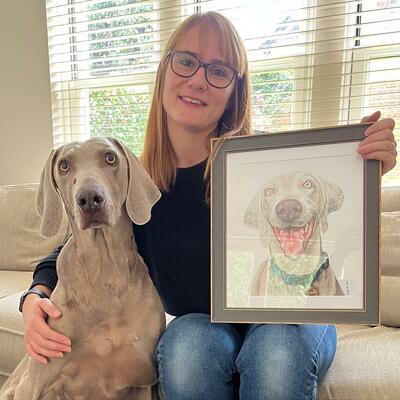 Laura with Jasper and his portrait