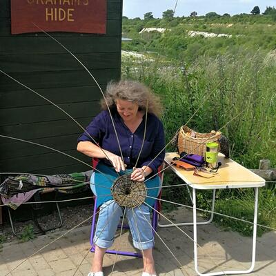 Weaving my signature hanging basket at College Lake Nature Reserve nr. Tring