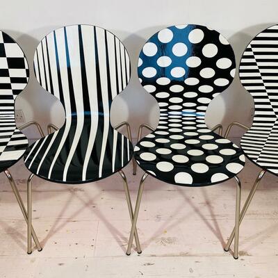Blimey-o-Riley series of dining chairs. Hand painted, uocycled 