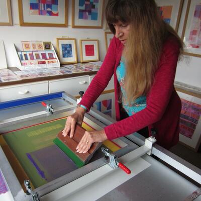 Christine Calow, Silkscreen printing in my studio