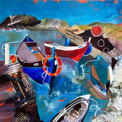 "CORNISH BOUYS" acrylic and made collage on canvas