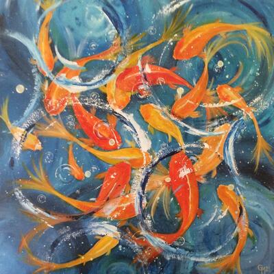 Goldfish Swish 100 x 100cm Acrylic on Canvas