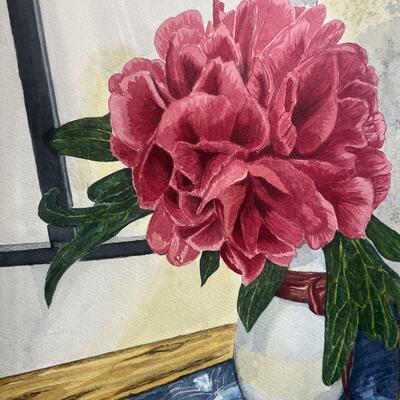 Peony in Full Bloom: A4 watercolour with pencil detail