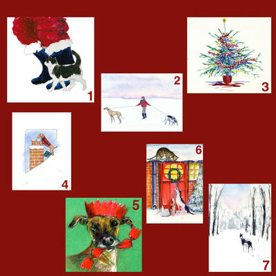 A selection of original Christmas card designs for sale to support the National Brain Appeal. Please visit my Etsy shop to buy them