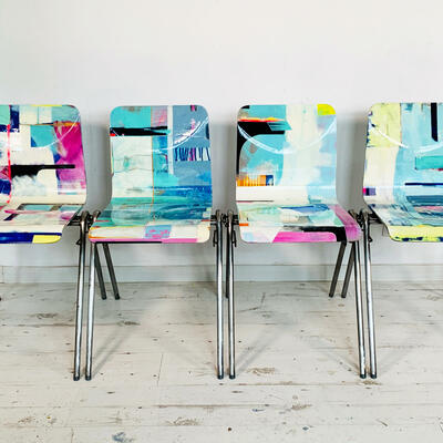 'Ad Hoc' set of 4 chairs for Sit On Your Art, in collaboration with Heather Price