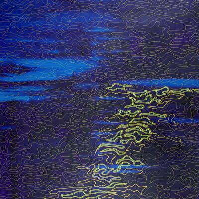Moon Light over Papagaya: Acrylic and gel pen on canvas. 91 x 60cm
