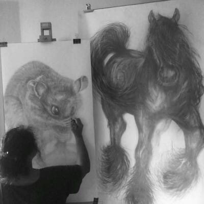 Large scale artworks in graphite