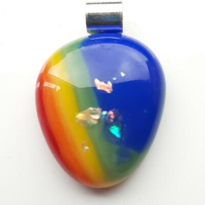 Rainbow and dichroic fused glass pear pendant