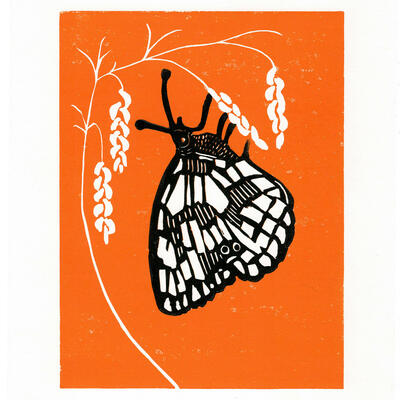 Marbled White butterfly lino print