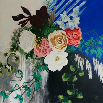 Summer bouquet, 1m2 acrylic floral painting on deep edged canvas