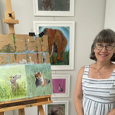 with some acrylic paintings of animals and birds, I enjoy wildlife painting and alternative use of colour.