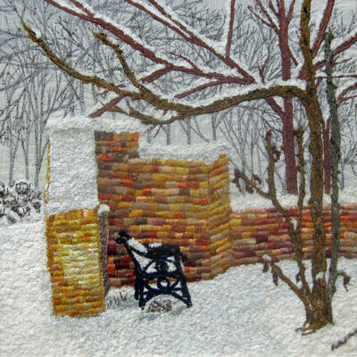 Winter Bench. The walls of the ruined mill at Broxbourne were the inspiration for this winter scene. 