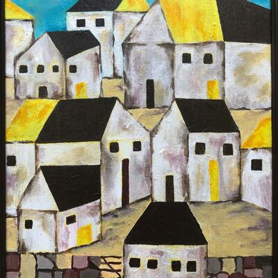 Yellow roofs - cityscape : acrylics on wood, 40x30cm £55