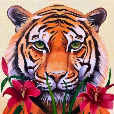 Oil painting Tiger Lillie 12inx12in