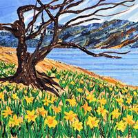 'Daffodils in Wordsworth's lake distict' Fabric collage on canvas