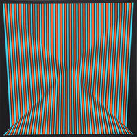 Geometric abstract op art painting in orange black and turquoise stripes