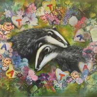 'Badgers of Love' Mixed-media painting on canvas 100 x 70 cm
