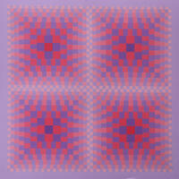 Geometric abstratc painting squares in violet and magenta