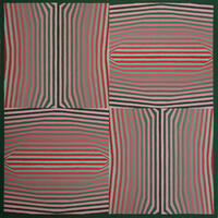 Geometric abstract op art painting in greens and reds