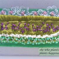 Happiness garden. Fabric collage with hand embroidery and beading.