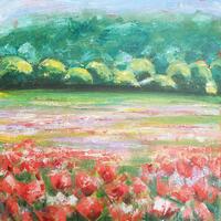 Jo Chesney - Poppies. Abstract Landscape in Acrylics