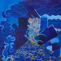 Basunti Blue, mixed media, acrylic painting,  Petra Geggie       