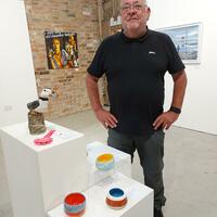Exhibitor of three pots at Westbury Art Centre