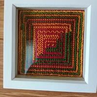 Simple stitches using colourful threads on Binca