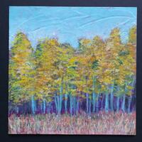 Autumn Birch Wood. Acrylic and oil on board.