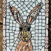Hare; Ceramics & glass on board.