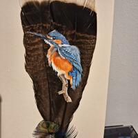 Painting using acrylics painted directly onto on American Turkey feather