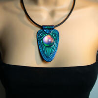 Polymer Clay, Epoxy Resin and Black Rubber Pendant