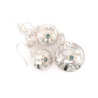 Domed Etched Silver and Gold Set Swiss Blue Topaz Drop Earrings and Pendant from Blue Velvet Collection by Magwitchery